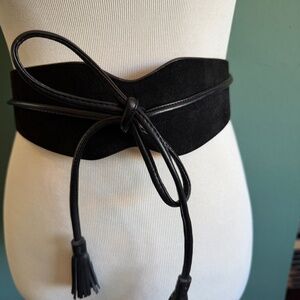 White House Black Market Black Faux Suede/Leather Obi Wrap Belt